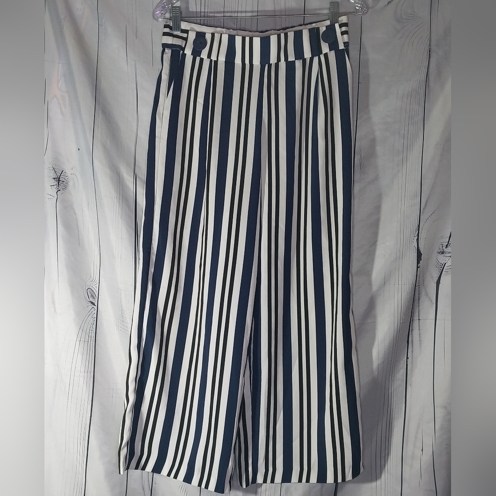 Zara trf Collection Vertical Striped Wide-Leg Crooped Boho Preppy Pants